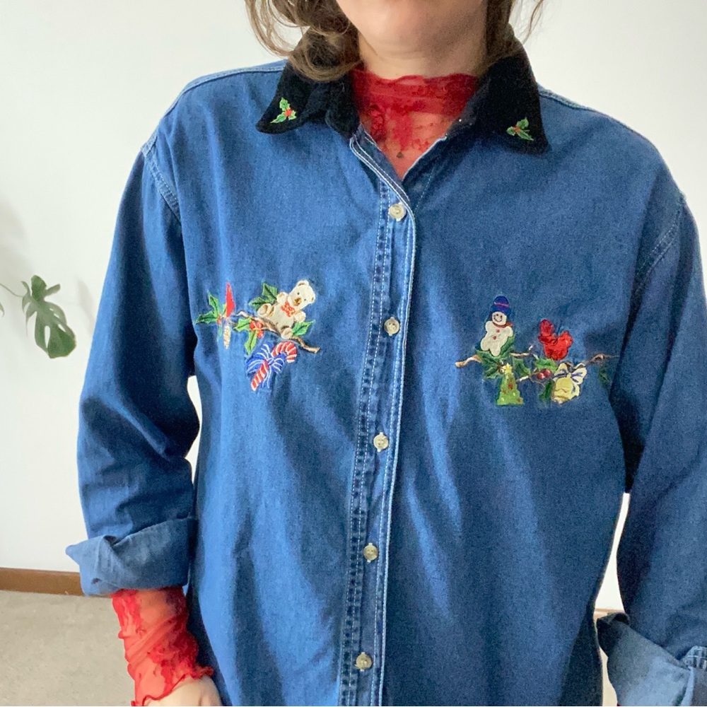 Vintage Basic Editions Christmas Embroidered Deni… - image 1